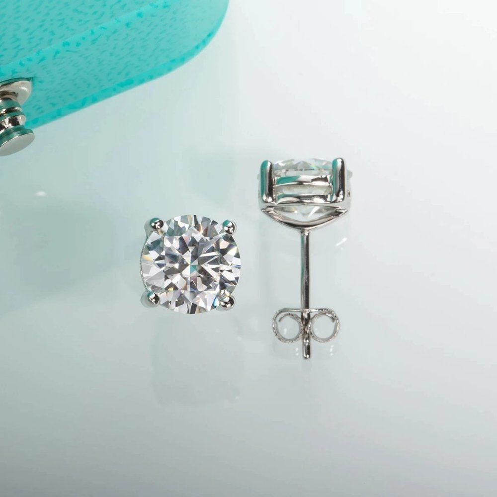 Certified 4ct. t.w. Moissanite Diamond Round Stud Earrings NEW A - Picture 4 of 12